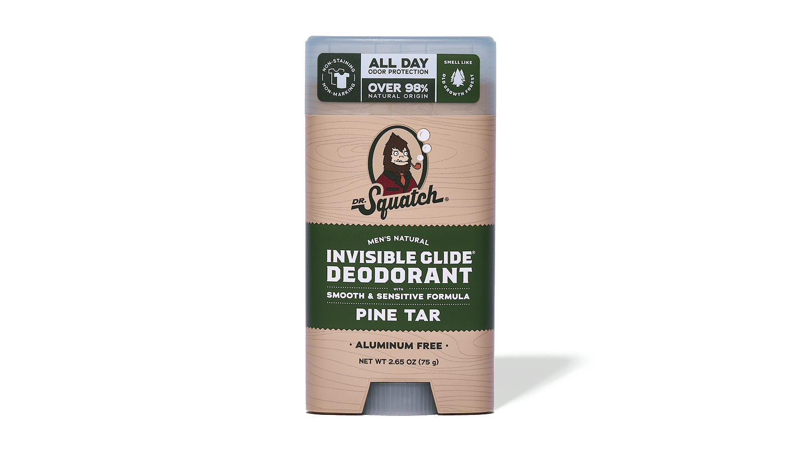 Squatch Invisible Glide Deodorant packaging on a green background